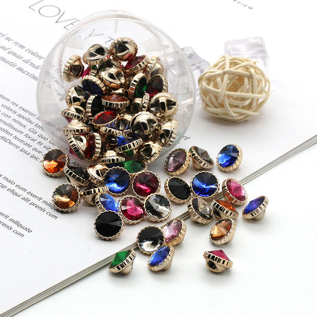 Exquisitos accesorios para camisas, botones de v&aacute;stago de cristal de diamante joya de tama&ntilde;o peque&ntilde;o de 12mm para ropa