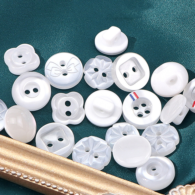 Bouton de chemise en r&eacute;sine plastique blanc effet perle de haute qualit&eacute;, 10mm 11mm 11.5mm