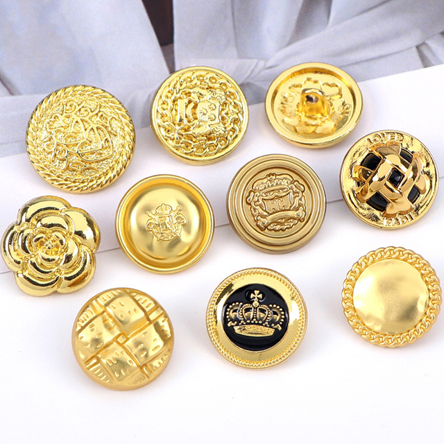 Bot&oacute;n de aleaci&oacute;n de zinc duradero, chapado en estilo retro, Color dorado, bot&oacute;n de v&aacute;stago de Metal brillante para abrigo